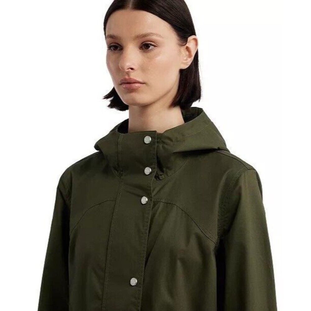 HUNTER Women's S Cotton Smock Hooded Rain Jacket Water Resistant Olive Green NEW - Picture 4 of 16